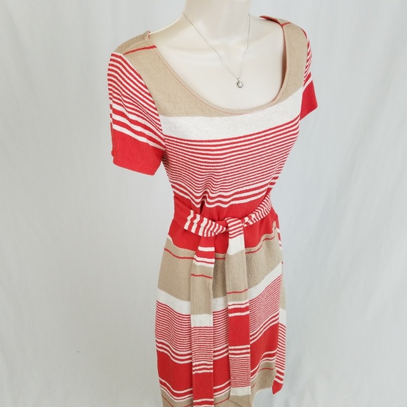 Anthropologie Lilka dress stripes orange tan L - Picture 3 of 7